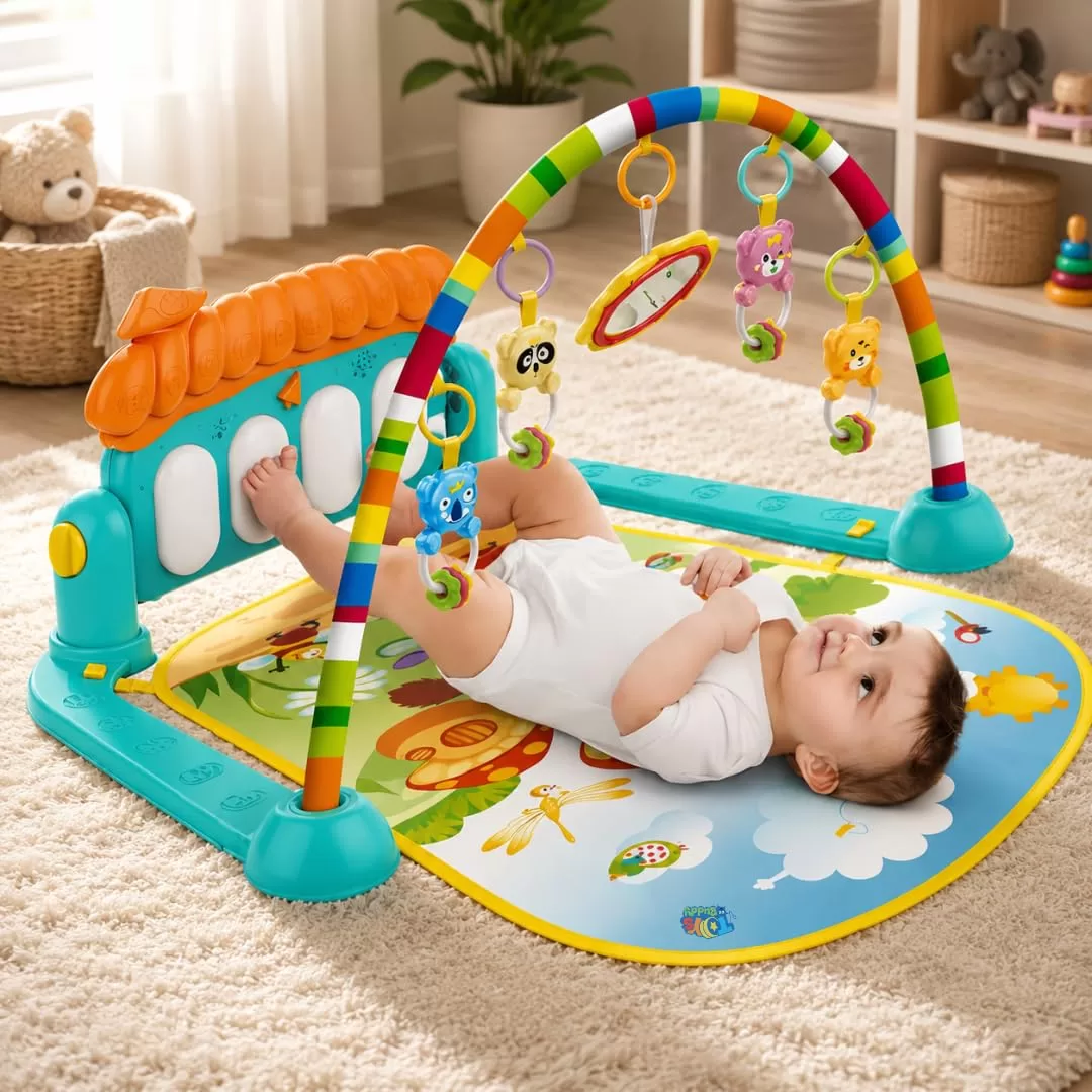 Best Baby Play Mats in India: 5 Safe, Foldable Picks for Tummy Time and Crawling ToysBuddy kick and play piano baby floor gym, one of the best baby play mats in India for newborn activity and tummy time